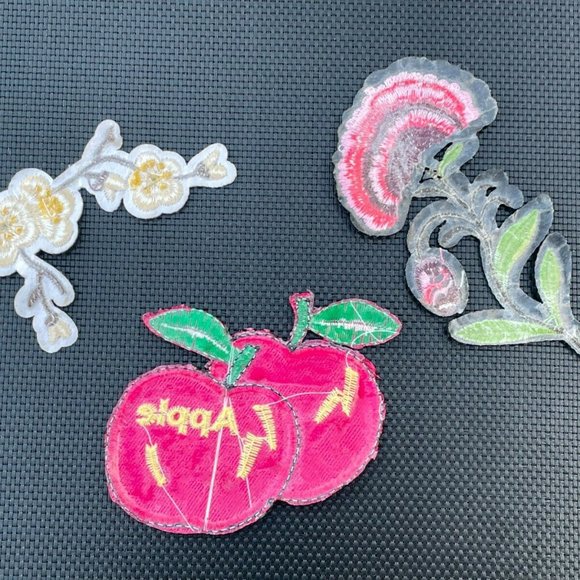 Iron On Patches Lot of 3 Patches Flower and Apple Embroidery Patches for Craft - Picture 6 of 10